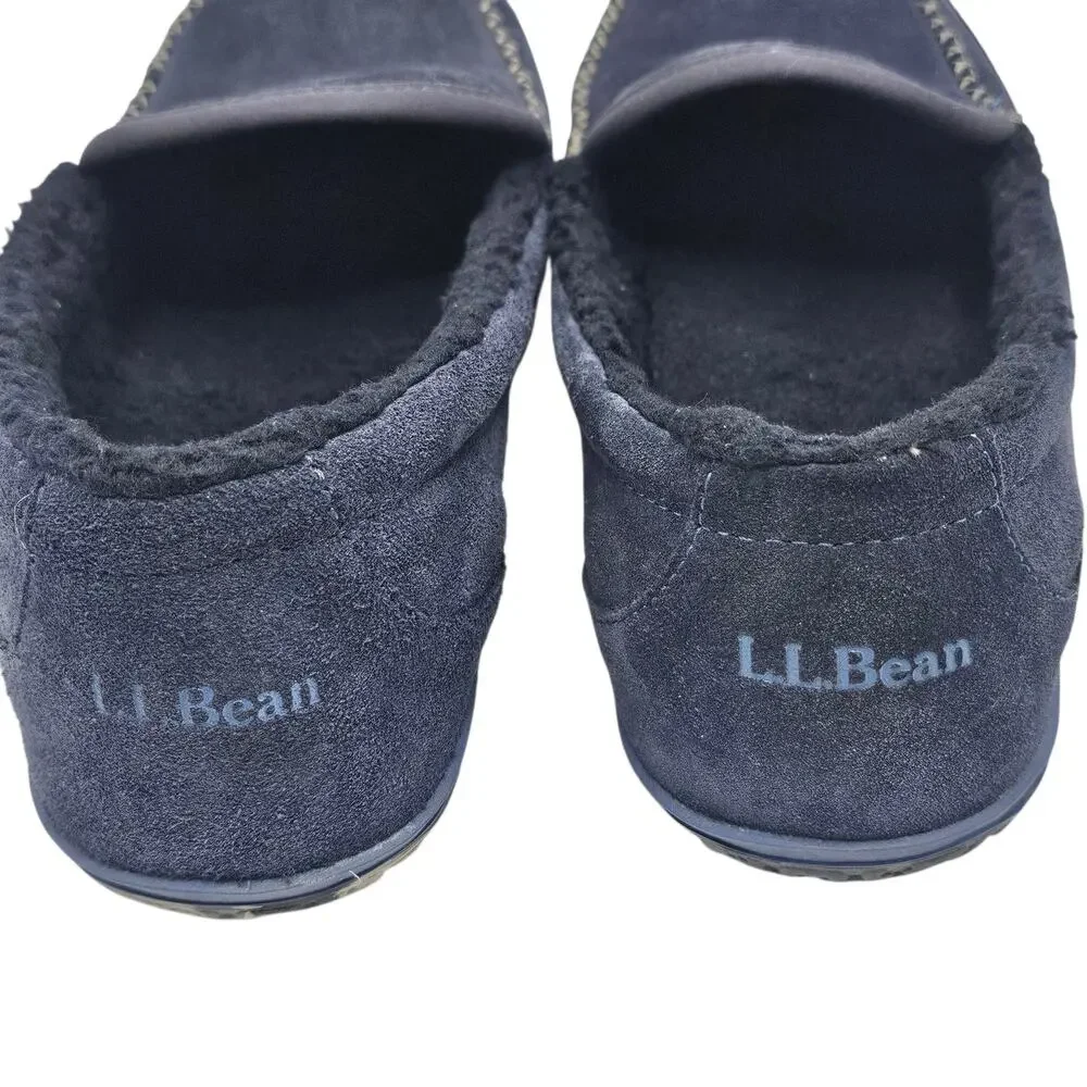 LL Bean Men's Mountain Slippers Carbon Navy Suede Fleece-Lined Size 10